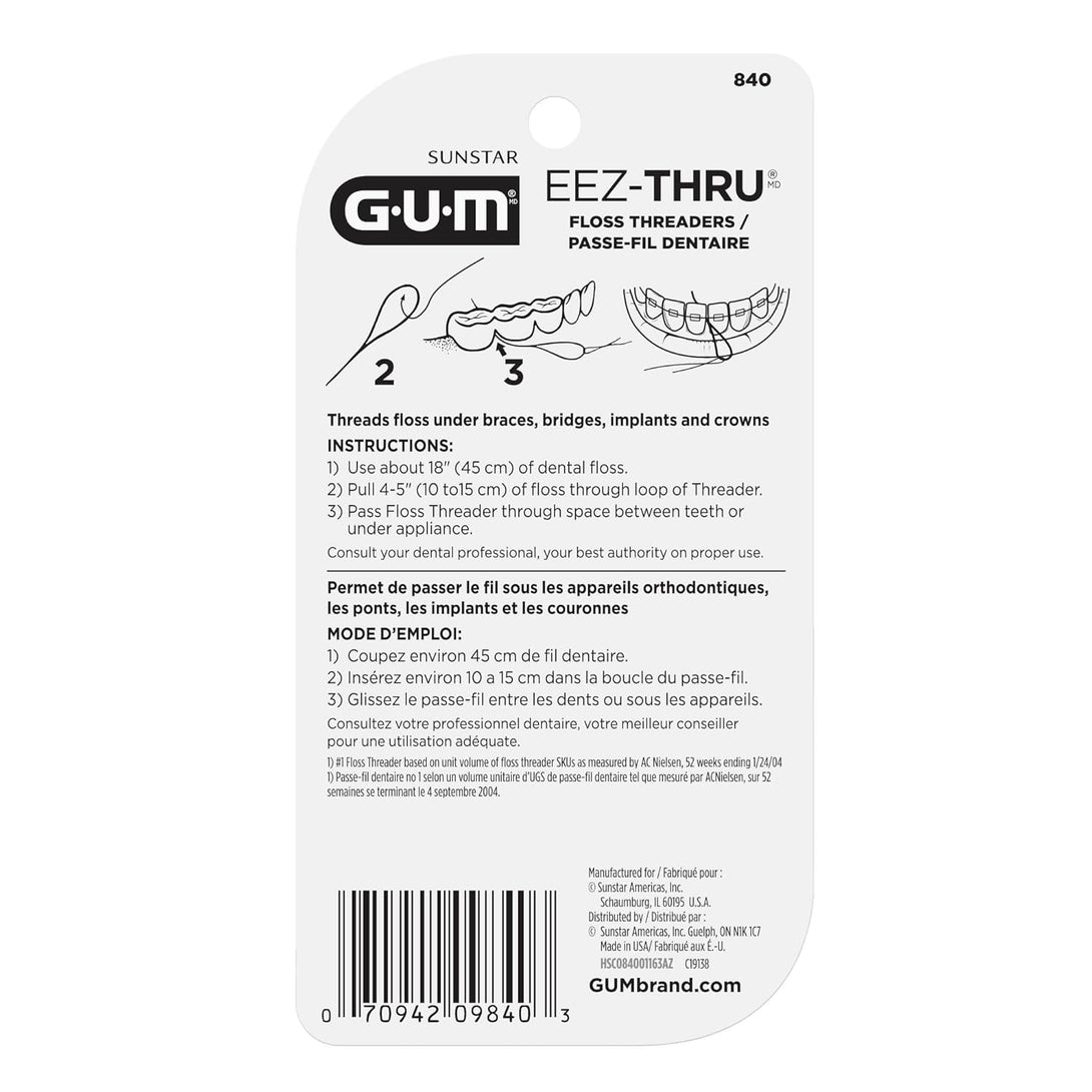 GUM Eez-Thru Floss Threaders, Dental Flossers for Braces, Bridges, & Implants,25Ct(6Pk)