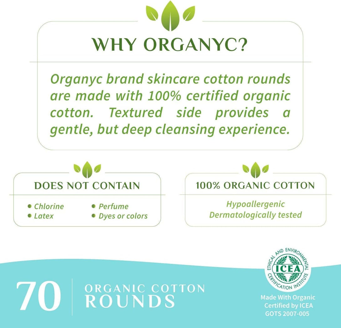 Organyc 100% Organic Cotton Rounds - Biodegradable Cotton, Chemical Free, for Sensitive Skin (210Count) - Daily Cosmetics Beauty and Personal Care