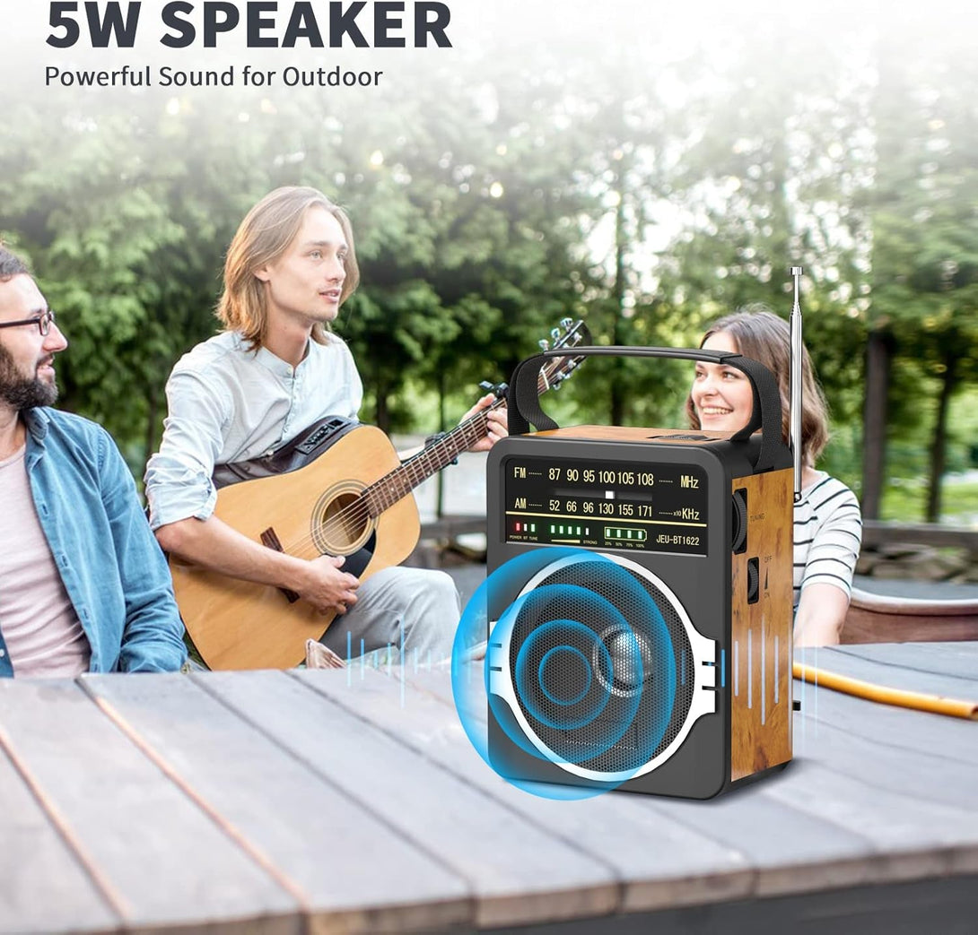 Portable AM FM Radio, Bluetooth 5.0 Radios 5 Watts Loud Speaker,Fm Radio Built-In Rechargeable Battery/Dc D*4 Cell Battery Operated & AC Power Plug in Wall Retro