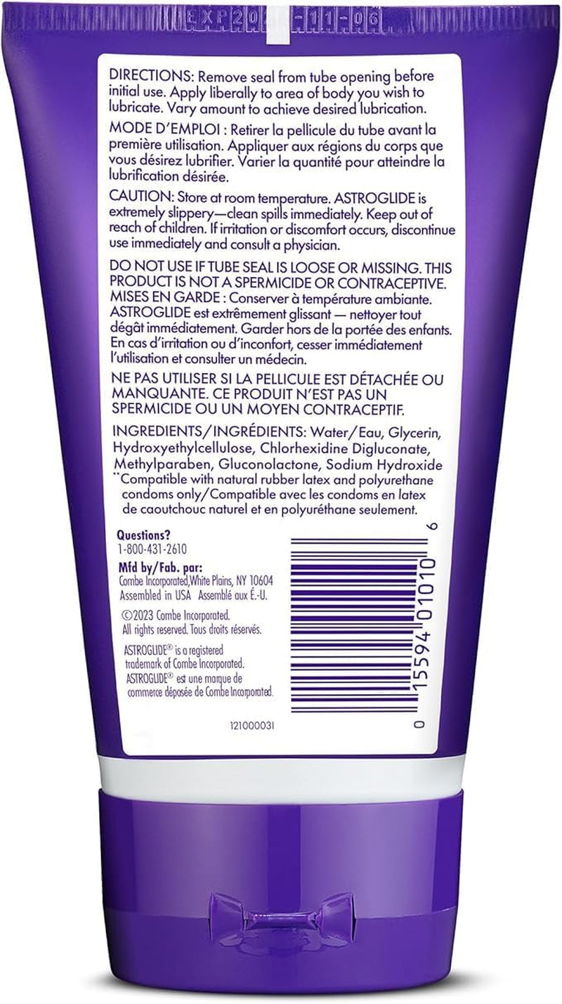 Astroglide Water Based Lube (4Oz), Ultra Gentle Gel Personal Lubricant for Vaginal and Anal Sex, Stays Put with No Drip, Sex Lube, Long-Lasting for Men, Women and Couples, Safe for Toys