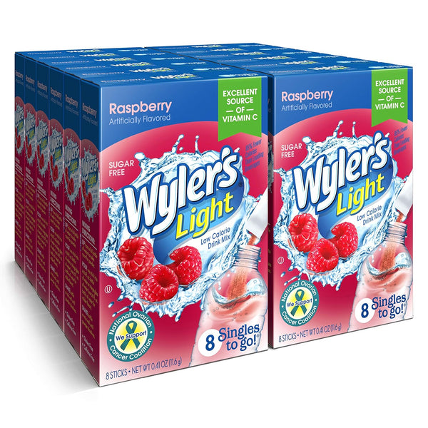 Wyler'S Light Singles to Go Powder Packets, Water Drink Mix, Raspberry, 8 Packets per Box, 96 Total Packets (Pack of 12)