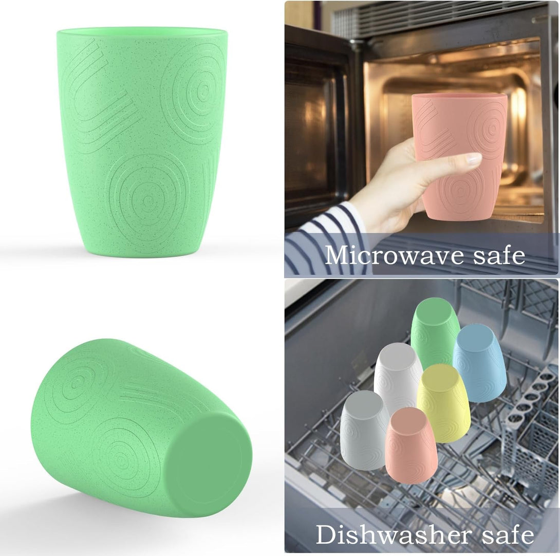 12Oz Wheat Straw Drinking Cups Set of 6,Alternative Plastic Cups Microwave and Dishwasher Safe,Unbreakable Cups for Kitchen,Picnic and Camping, KALAS Series