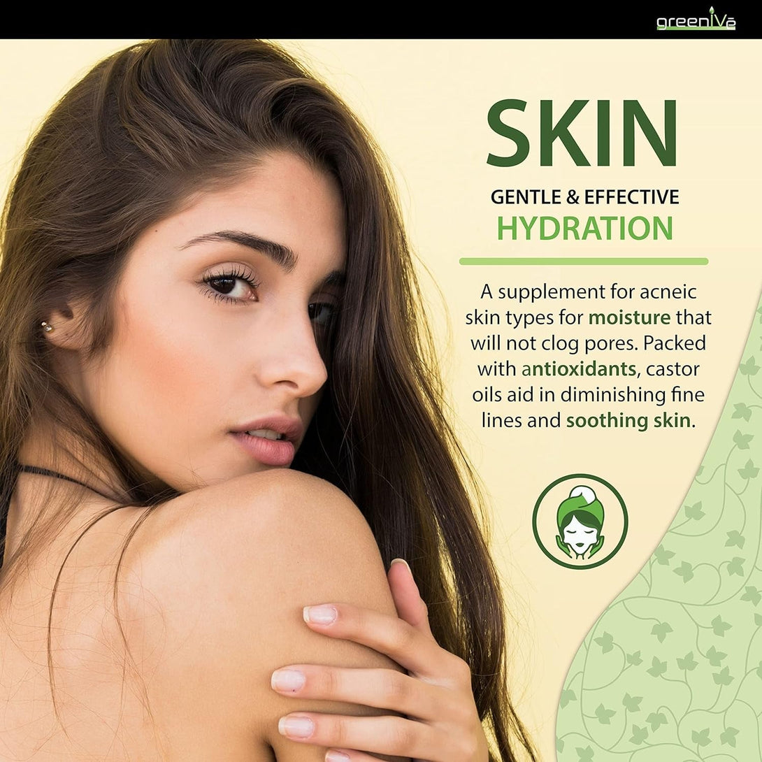 Greenive Castor Oil Organically Grown 100% Pure 4 Fl Oz Bottle Cold Pressed, Hexane Free, Eyelash and Eyebrow Growth Serum, Skin Moisturizer Detox and Wraps