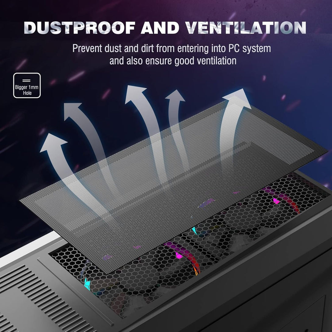 Moko 400X300Mm DIY PC Case Dust Mesh Filter, [2 Pack] PVC Dustproof Magnetic Dust Filter Cover, PC Mesh Grill with Magnetic Frame Strip Computer Cooler Fan Dust Filter for Computer PC Case, Black