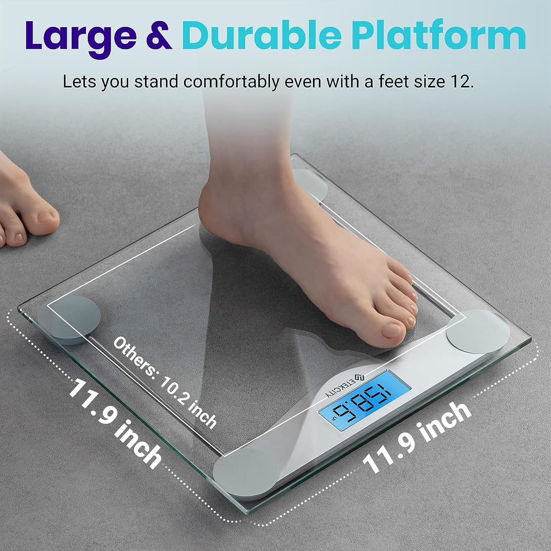 Etekcity Digital Body Weight Bathroom Scale, Large Blue LCD Backlight Display, High Precision Measurements,6Mm Tempered Glass, 400 Pounds