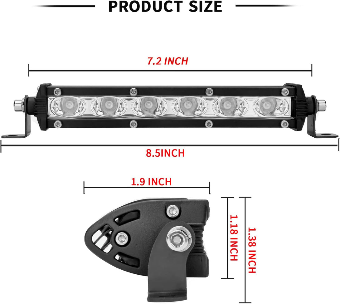 7-Inch 18W Red Single Row Off-Road Led Light Bar Pods, Work Driving Fog Lights, 12V 24V Ultra-Slim Thin Waterproof Combo Flood Spot Fish Hunting Lights for Truck Boat Marine Tractor, 2X Red, 36W