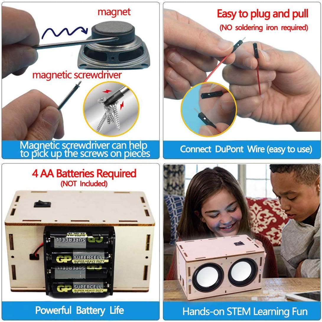 DIY Bluetooth Speaker Box Kit Electronic Sound Amplifier - Build Your Own Portable Wood Case Bluetooth Speaker Sound - Science Experiment and STEM Learning for Kids, Teens and Adults