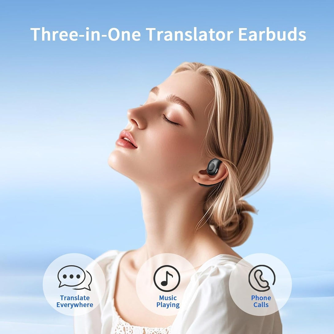 AI Translation Earbuds Real Time,Ows 3-In-1 Open-Ear Translating Ear Buds,144 Language Translator Earbuds with Ios & Android for Business and Learning - Black