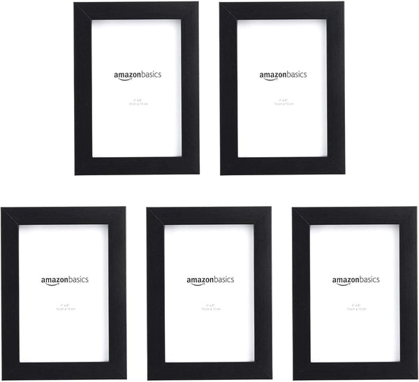 Amazon Basics Rectangular Photo Picture Frame, 6 X 4 Inches, Pack of 5, Black