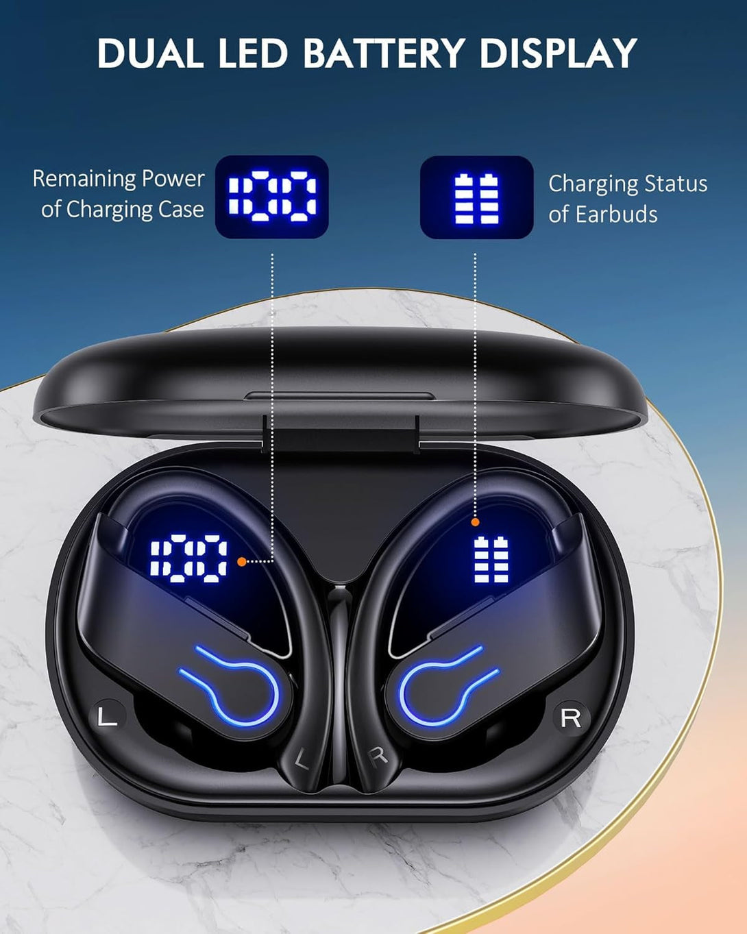Wireless Bluetooth Earbuds 120H Playtime Bluetooth 5.3 Ear Buds for Sports, Hi-Fi Stereo Earphones with LED Display Charging Case, Headphones for Running/Workout Audifonos Bluetooth Inalambricos