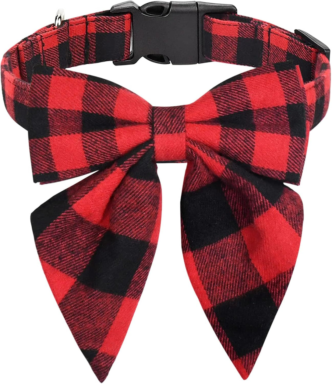 Malier Christmas Dog Collar with Bow Tie, Christmas Classic Plaid Dog Collar Soft Durable Holiday Dog Collar for Small Medium Large Dogs Pet Puppy (Red & Black, Small)