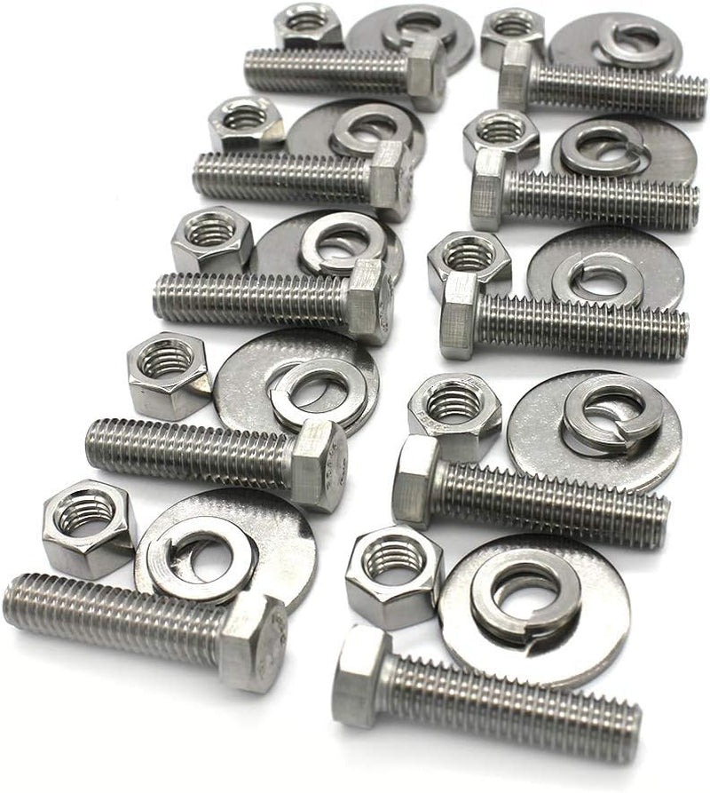 (10 Sets) 5/16-18X1" Stainless Steel Hex Head Screws Bolts, Nuts, Flat & Lock Washers, 18-8 (304) S/S, Fully Threaded by Bolt Fullerkreg