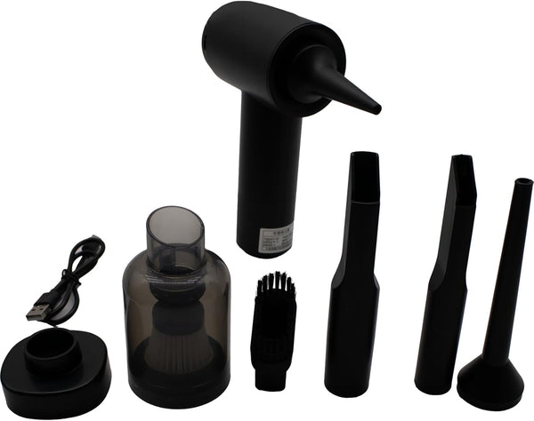 Jaspertronics™ Cordless Rechargeable 2 Speed Mini Vacuum & Dust Blower, Lightweight Handheld Cleaner W/Strong 16000 PA Suction, 0.12L Dust Cap, for Home, Office, Car, and Electronics - 6 Attachments!