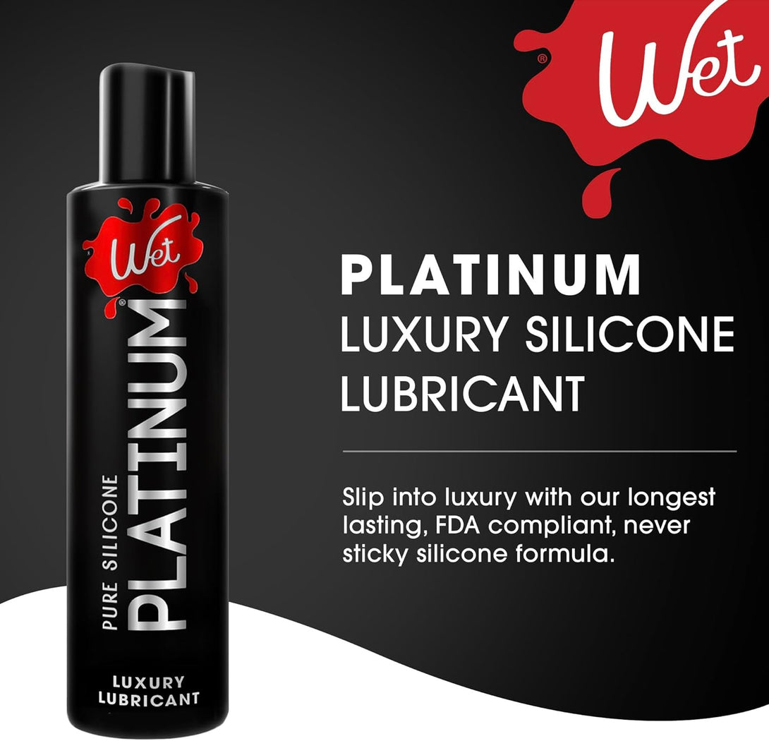 Wet Platinum Silicone Based Lube 9 Oz Bottle, Ultra Long Lasting Premium Personal Luxury Lubricant, Men Women & Couples Condom Compatible Water Resistant Non Sticky Hypoallergenic Paraben Free