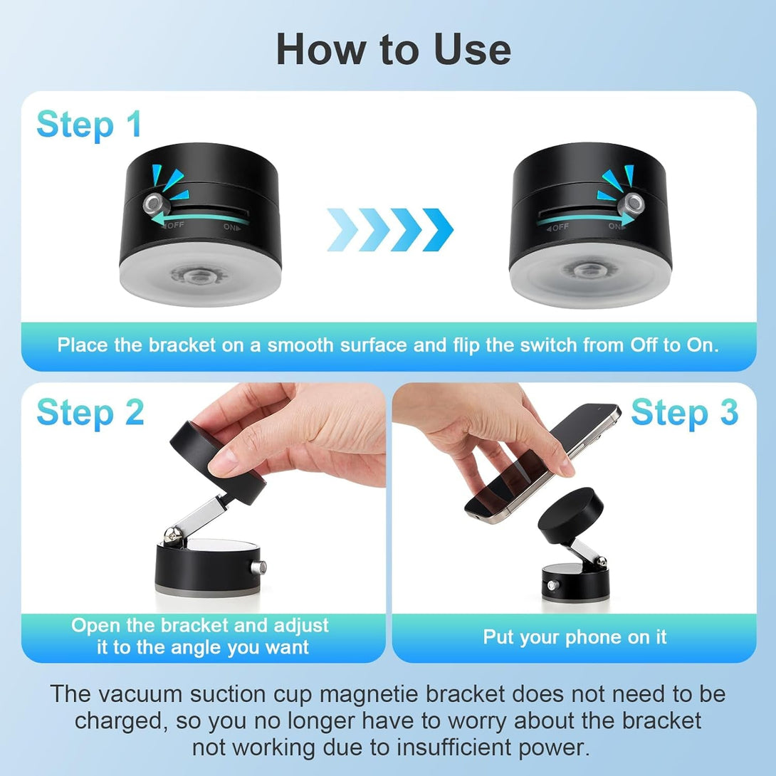 Amoner Vacuum Magnetic Suction Phone Holder, 2025 Upgrade 360° Retractable Suction Cup Phone Mount, Foldable Magnetic Vacuum Phone Holder, Folding Swivel Stand, for Car/Mirror/Gym