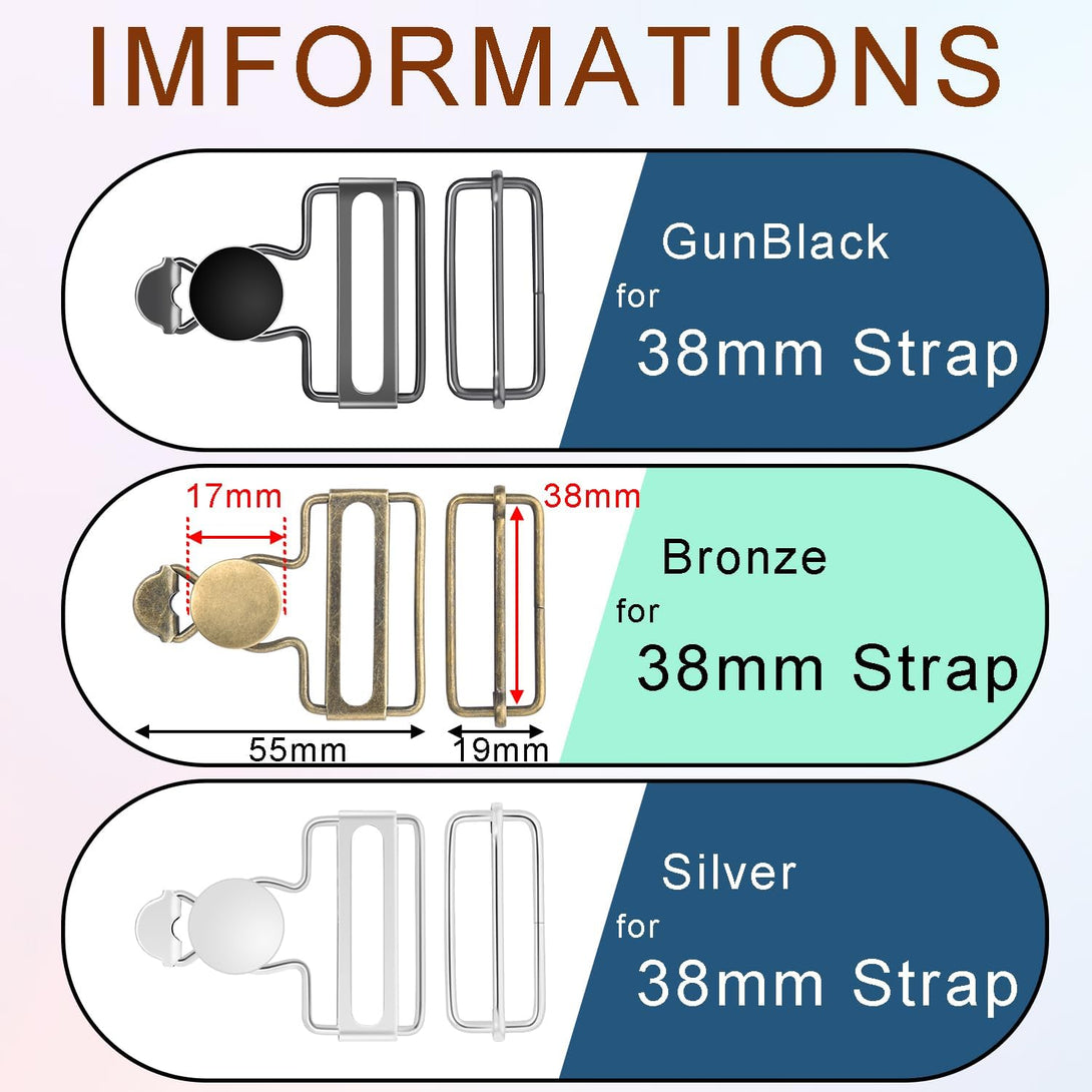 6 Sets Metal Overalls Buckles, 1-1/2" Overall Replacement Clasp Clips with Adjustable Tri Glide Slide Buckle and Buttons for Jeans Suspender, Bib Pants DIY Sewing Accessories (Bronze)