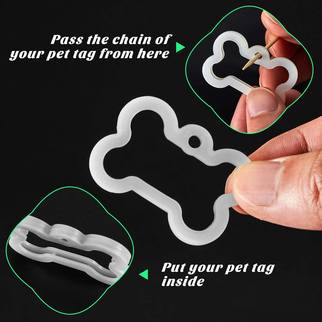 12 Pieces Silicone Dog Tags Big Silencer Dog Name Tag Silencer Pet Tag Silencer Glow in the Dark Glow Silencer to Quiet Noisy(Bone Shape)