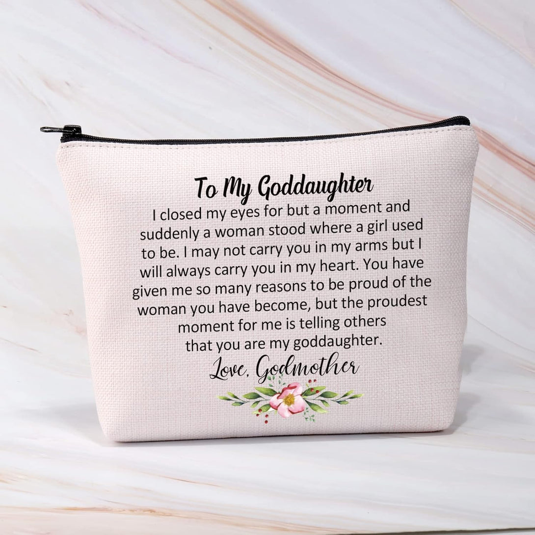 BDPWSS Goddaughter Makeup Bag Goddaughter Gift from Godmother Goddaughter Baptism Gift I Closed My Eyes for a Moment Goddaughter Graduation Cosmetic Bag (Closed Eye Goddaughter)