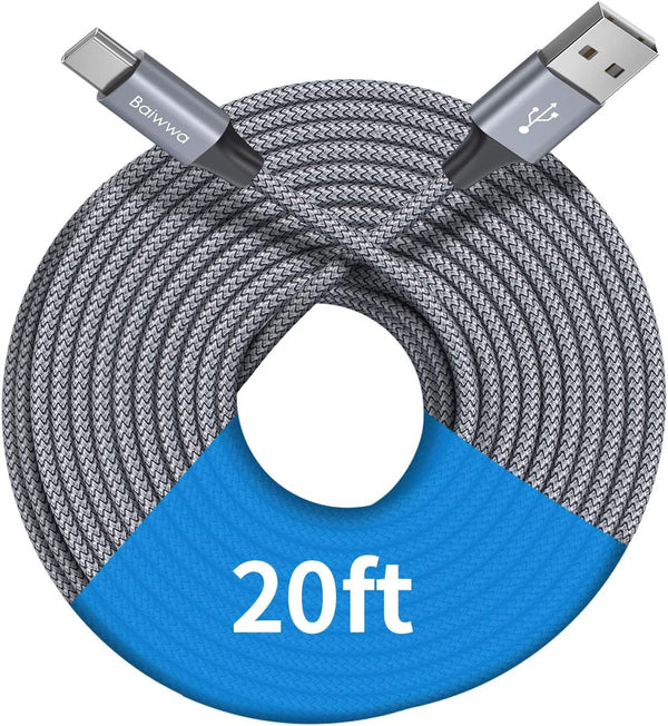 Baiwwa Long USB C Cable 20Ft, USB a to Type C Cable Charger Cord Premium Nylon Braided for Iphone 16 15 Series Samsung Galaxy Note Tab, Moto, LG, Pixel and More USB C Smartphone & Tablet