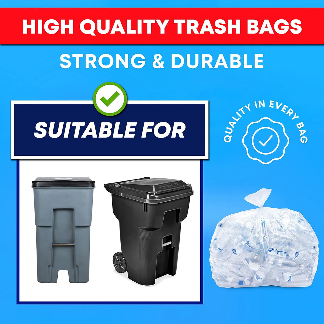 95 Gallon Trash Bags Clear (Huge 25 Count W/Ties) 95-96 Gallon Extra Large Trash Bags, Clear Recycling Trash Bags, 90 Gallon