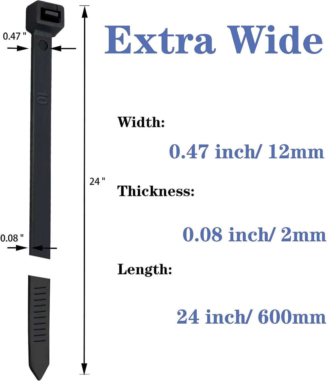 Long Zip Ties 24 Inch, Extra Wide Large Zip Ties Heavy Duty with 250 Lbs, Long Big Industrial Wire Ties, Thick Black Cable Tie for Outdoor,12 PCS