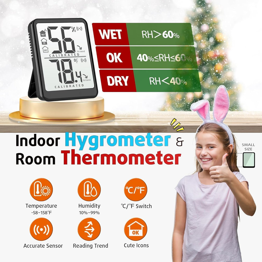 Antonki Room Thermometer Small Hygrometer Indoor Humidity Monitor Sensor, Digital Temperature and Humidity Meter Gauge for Home, Baby Nursery, Reptile, Greenhouse - Battery Included