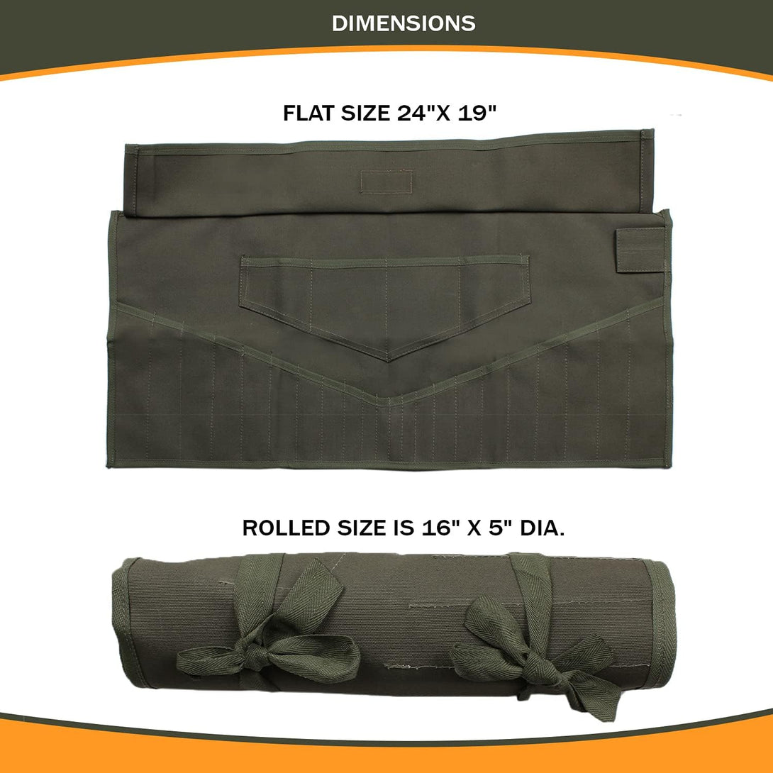 26 Pocket Wrench Tool Roll Organizer Metric & SAE Roll up Tool Pouch Bag Hand-Crafted, Heavy Weight 100% Cotton Duck Canvas - Dyed Olive Drab