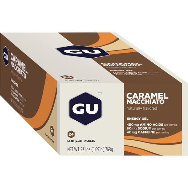 GU Energy Original Sports Nutrition Energy Gel, Vegan, Gluten-Free, Kosher, and Dairy-Free On-The-Go Energy for Any Workout, 24-Count, Caramel Macchiato