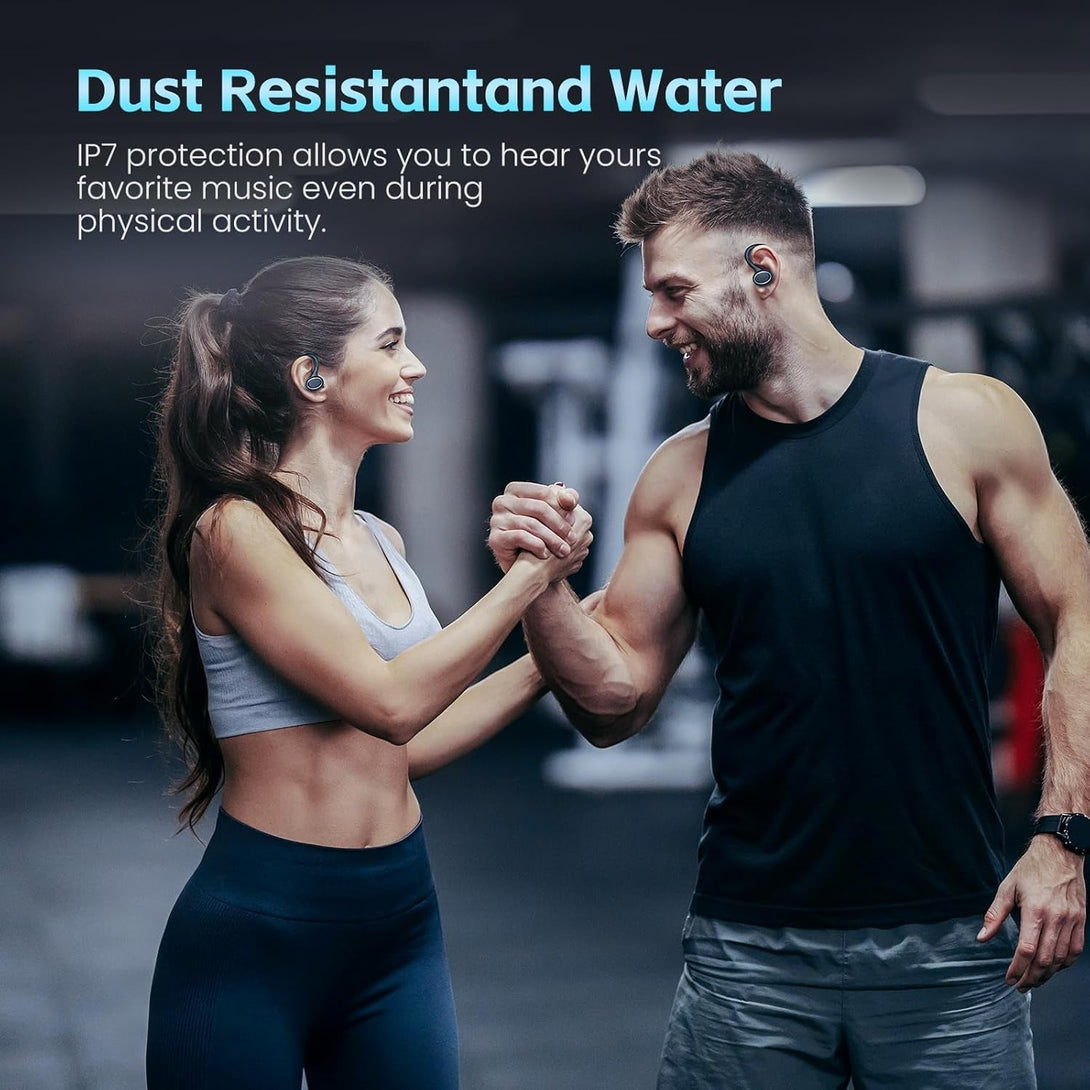 Wireless Earbuds Bluetooth 5.3 Headphones Stereo Ear Buds, ENC Noise Cancelling Mic,Ipx7 Waterproof Earphones with Hook for Android Ios Smart Phone Laptop Computer Sports - Black