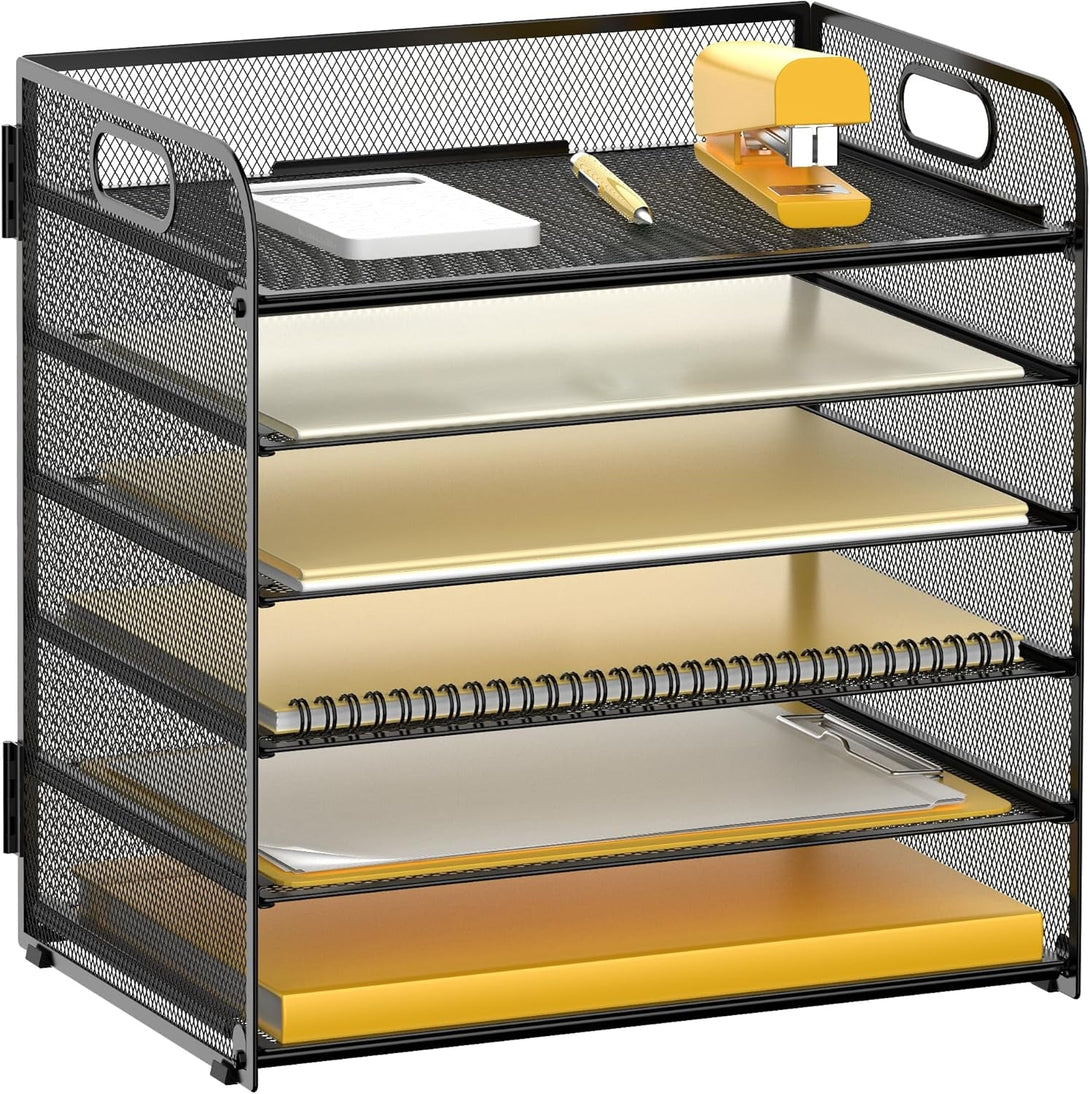 6 Tier Desk Paper Letter Organizer Tray, Mesh File Organizer, Letter Tray for Office & Home (1, Black)
