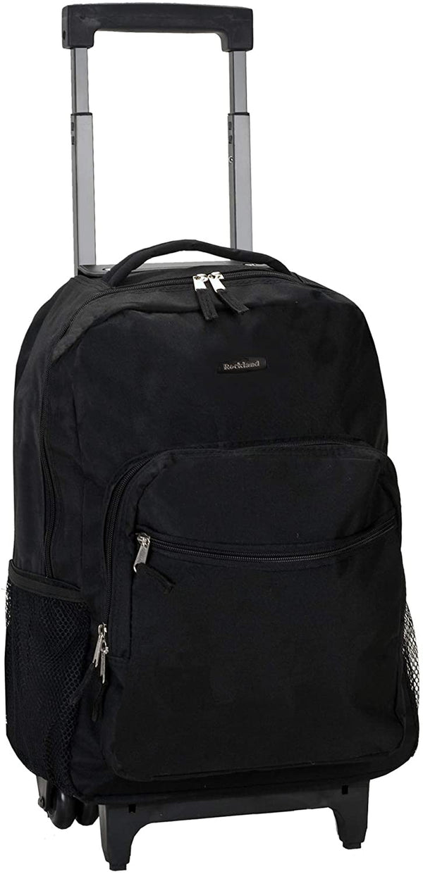 Rockland Double Handle Rolling Backpack, Black, 17-Inch