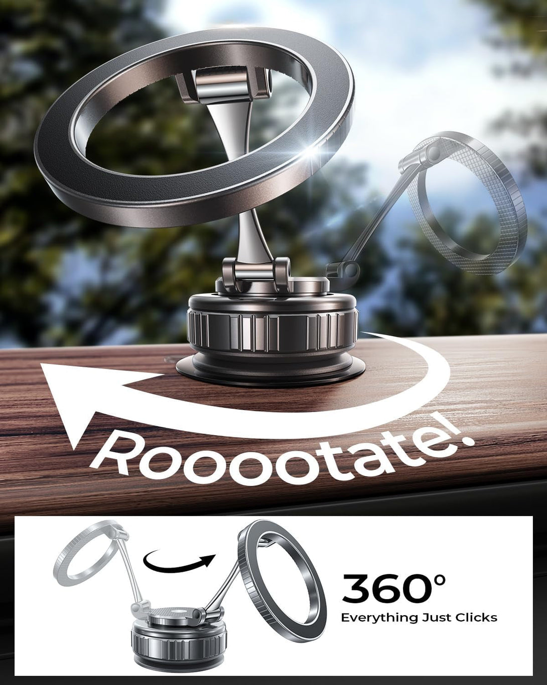 2025 Upgraded Vacuum Magnetic Car Phone Holder [89+LBS Suction/2800Gf Magnet], Suction Cup Phone Mount, Ultra-Strong Magnetic Stand for Car/Mirror/Gym/Kitchen/Iphone16 15 14 13 12, Black