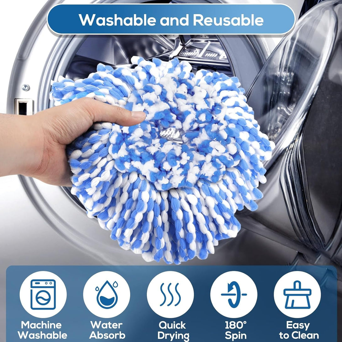 8 Pack Rinseclean Spin Mop Replacement Head Refills with 1 Rotating Mop Base Compatible with O Ceda Rinseclean 2 Tank System, Blue Microfiber Mop Refills for Floor Cleaning