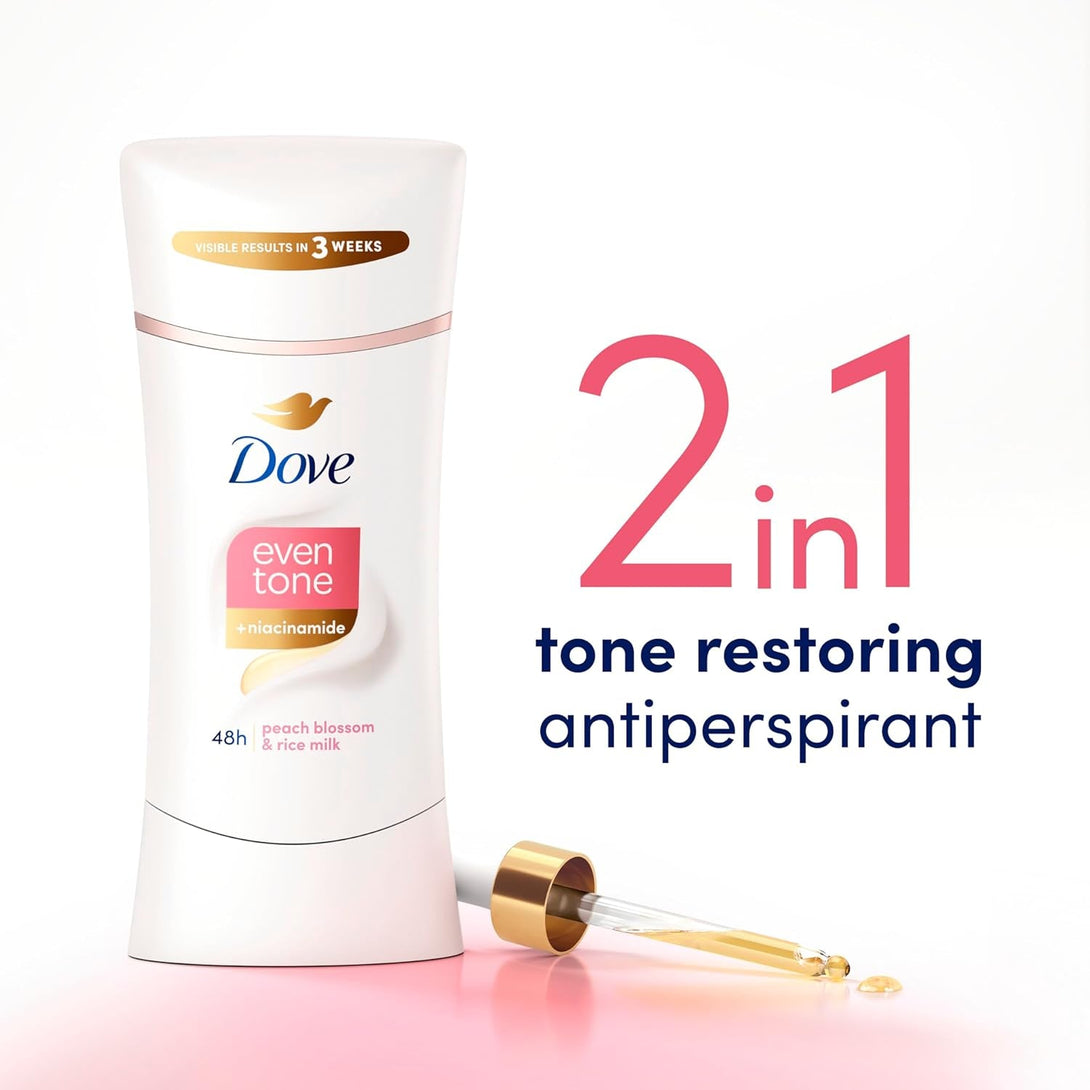 Dove Even Tone Antiperspirant Deodorant Stick Peach Blossom & Rice Milk 2.6 Oz