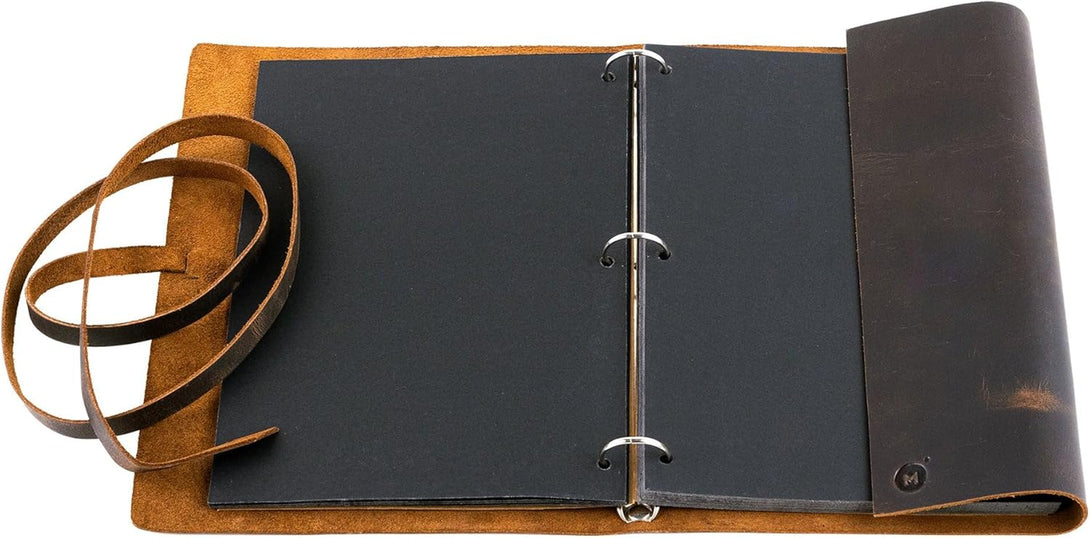 MOONSTER® Leather Photo Album Scrap Book – Handcrafted Full Grain Buffalo Leather Scrapbook & Photo Albums for Photos with Leather Strap – Beautiful Handmade Wedding Photo Album Book, Photo Book