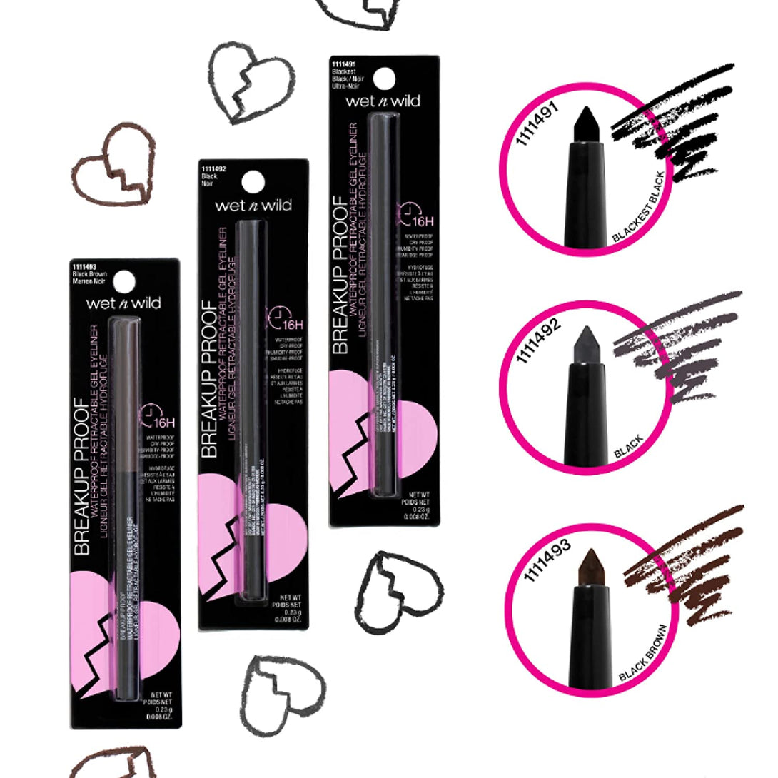 Wet N Wild Mega Last Breakup Proof Retractable Eyeliner - Ultra-Fine Brush, Waterproof,16-Hour Long-Lasting Wear - Cruelty-Free & Vegan - Black