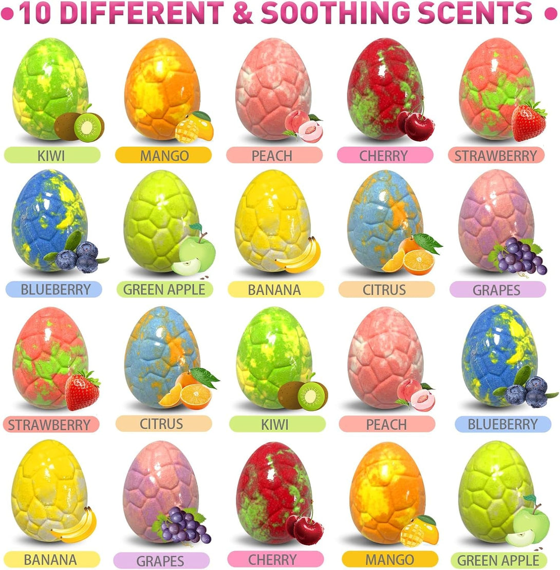 Bath Bombs for Kids with Surprise Inside, 20 Pack Kids Bath Bombs Gift Set for for Boys Girls, Dino Egg Bath Bomb Gentle Bubble Kit with 2Pcs Dinosaur Bath Toy for Birthday, Christmas, Easter