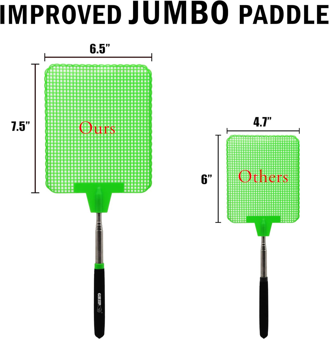 Grip Super Jumbo Telescopic Fly Swatter - 6.5" X 7.5" - Extends to 39" L - Bugs, Flies, Mosquitoes, Bees, Wasps