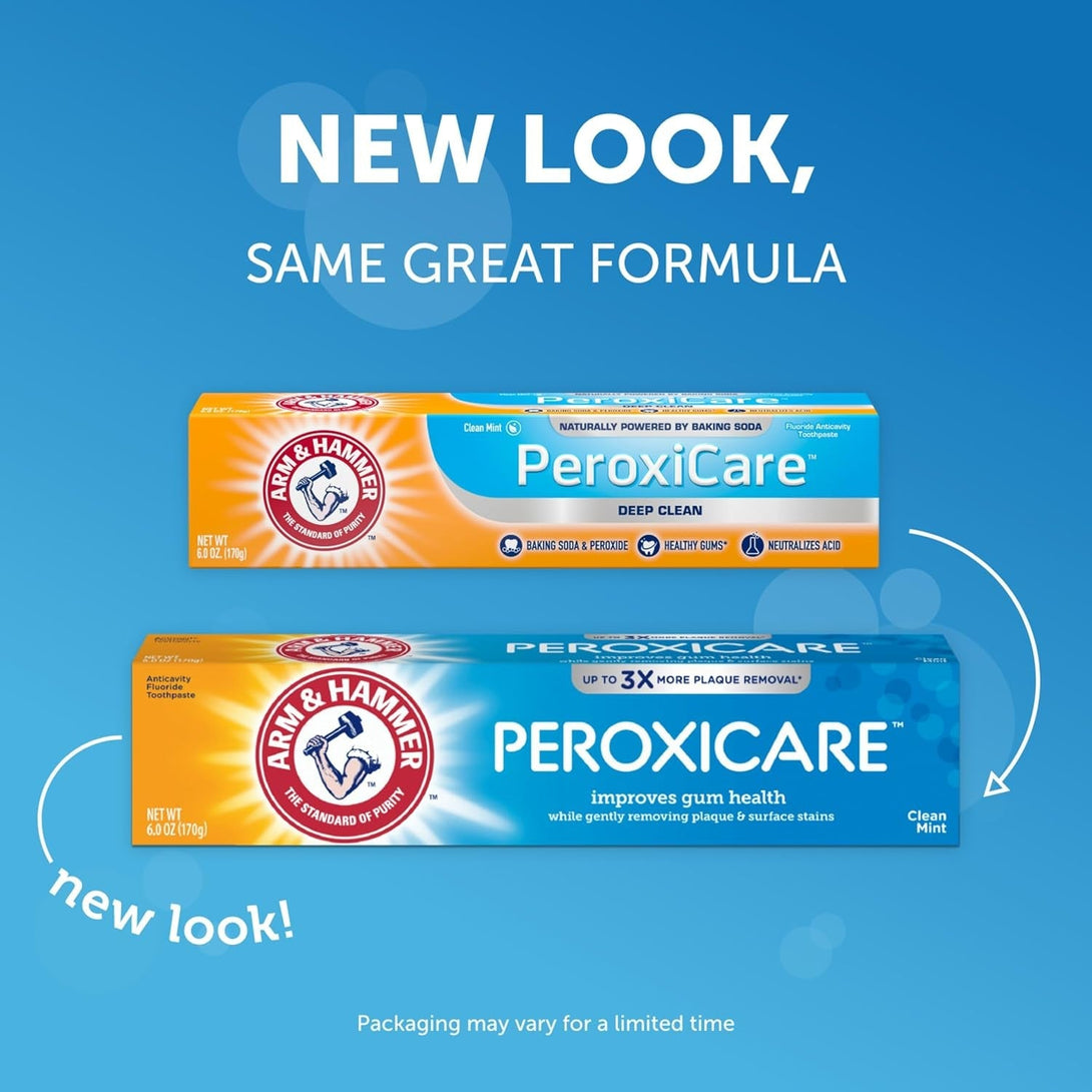 ARM & HAMMER Peroxicare Toothpaste for Gum Health, Baking Soda Toothpaste, Clean Mint, 6.0 Oz (Pack of 4