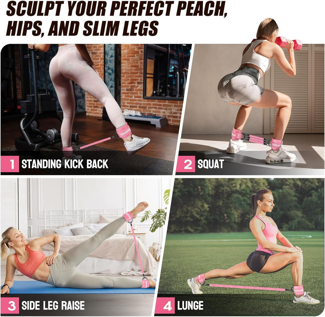 Ankle Resistance Bands with Cuffs for Working Out, Resistance Bands for Women, Exercise Bands for Leg and Glute, Booty Workout Equipment for Kickbacks, Butt and Hip Training, Ankle Weights Bands Set