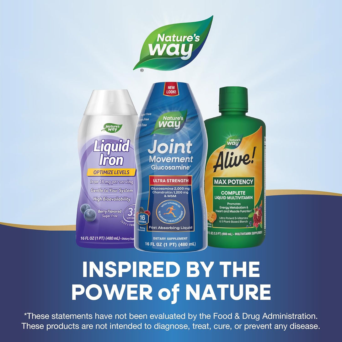 Nature'S Way Joint Movement Glucosamine Fast Absorbing Liquid, Ultra Strength, Supports Healthy Bones*, Chondroitin, and MSM with Vitamin D3, Berry Flavored, 16 Fl Oz (Packaging May Vary)