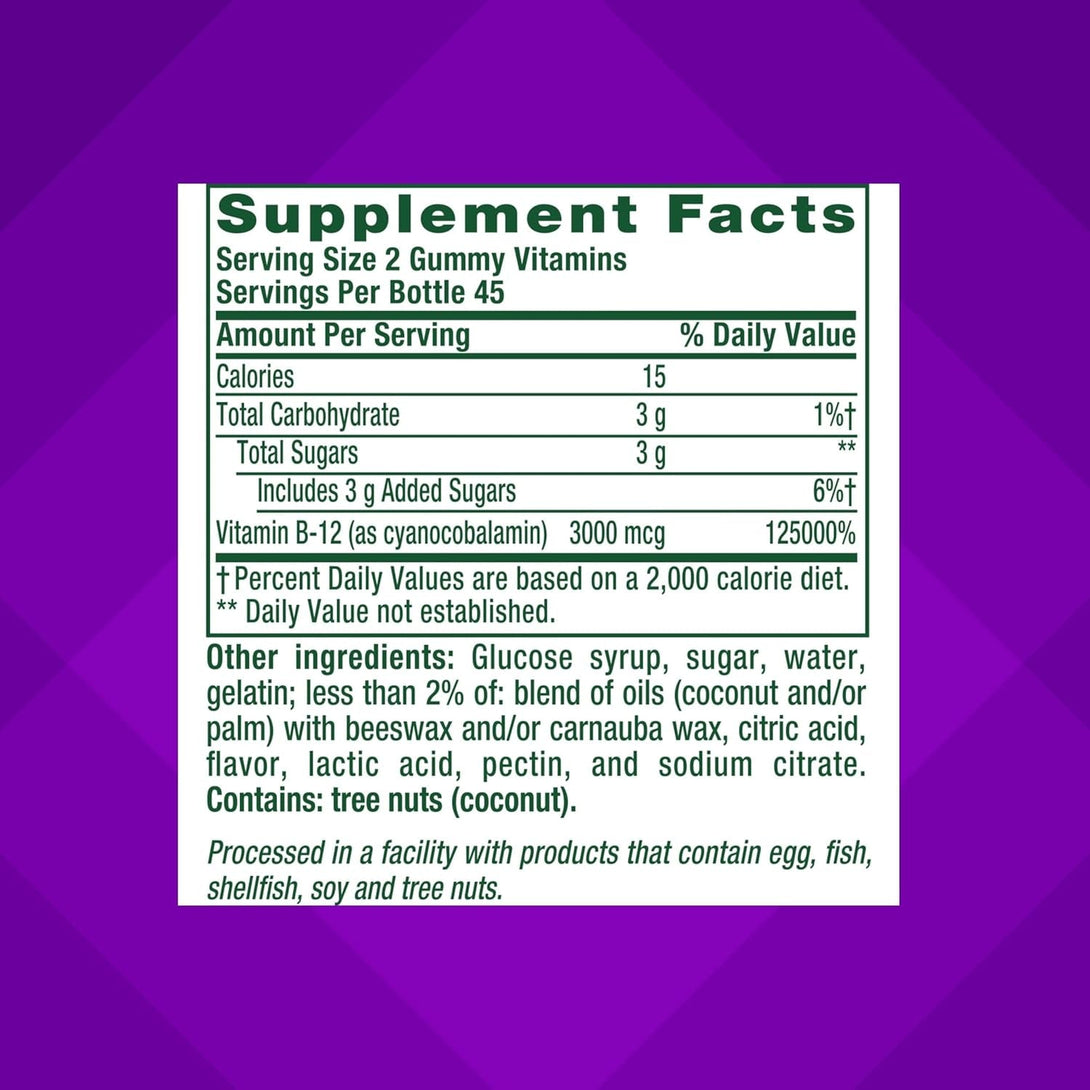 Vitafusion Extra Strength Vitamin B12 Gummy Vitamins for Energy Metabolism Support and Nervous System Health Support, Cherry Flavored, America’S Number 1 Gummy Vitamin Brand, 45 Day Supply, 90 Count
