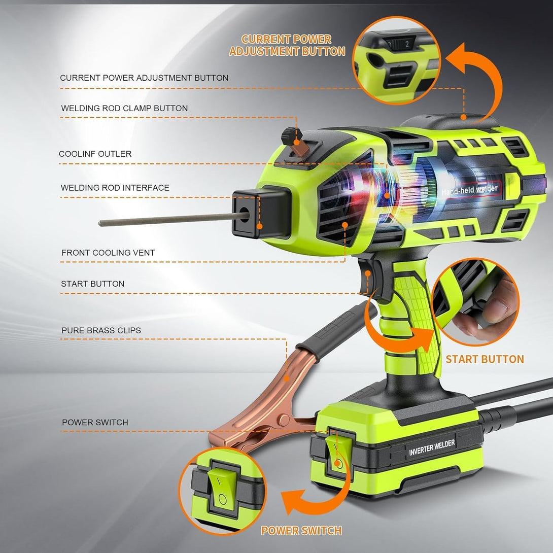 110V 120Amp Welding Machine Handheld Portable ARC Welder Gun Hand Held Welder Machine with Digital Display IGBT Inverter 6 Variable Current Adjustment for 1/16''-1/8'' Welding Rods, Green