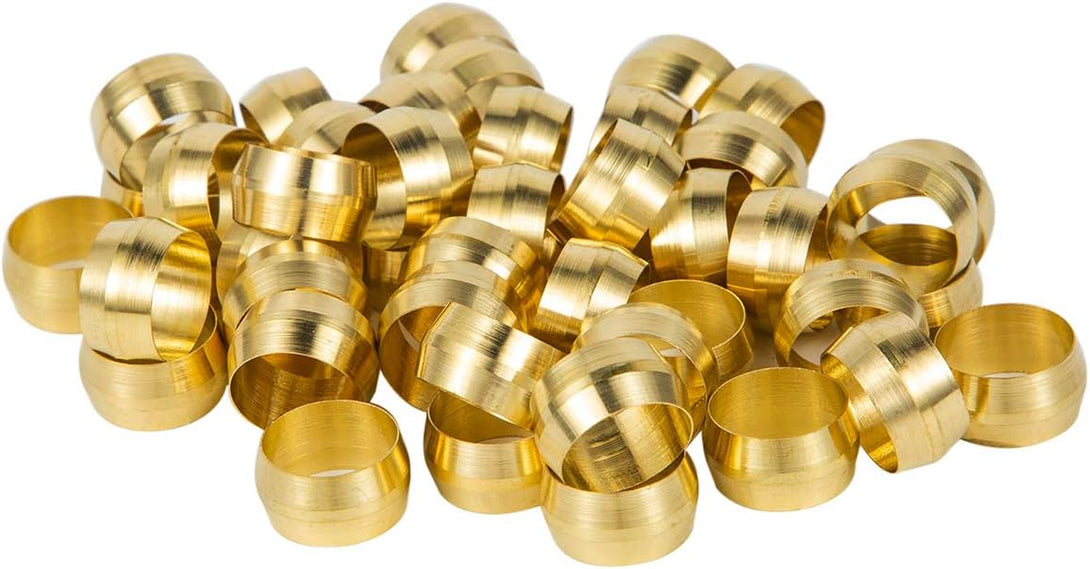 180PCS Tube OD（1/4" 5/16" 3/8" 1/2") Brass Compression Sleeves Ferrules,4 Sizes Brass Compression Fitting Assortment Kit