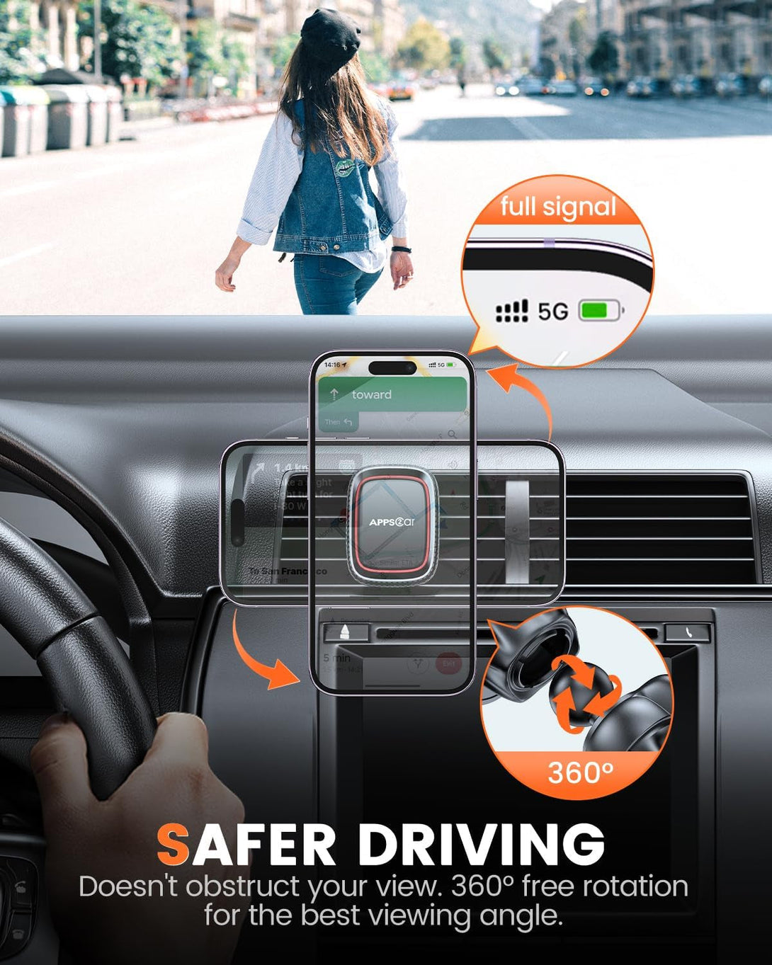 Apps2Car 2 Pack Magnetic Phone Car Mount, Car Phone Holder Mount Magnetic, Built in 6 Strong Magnets, Air Vent Cell Phone Holder for Car with Adjustable Secure Tightening System