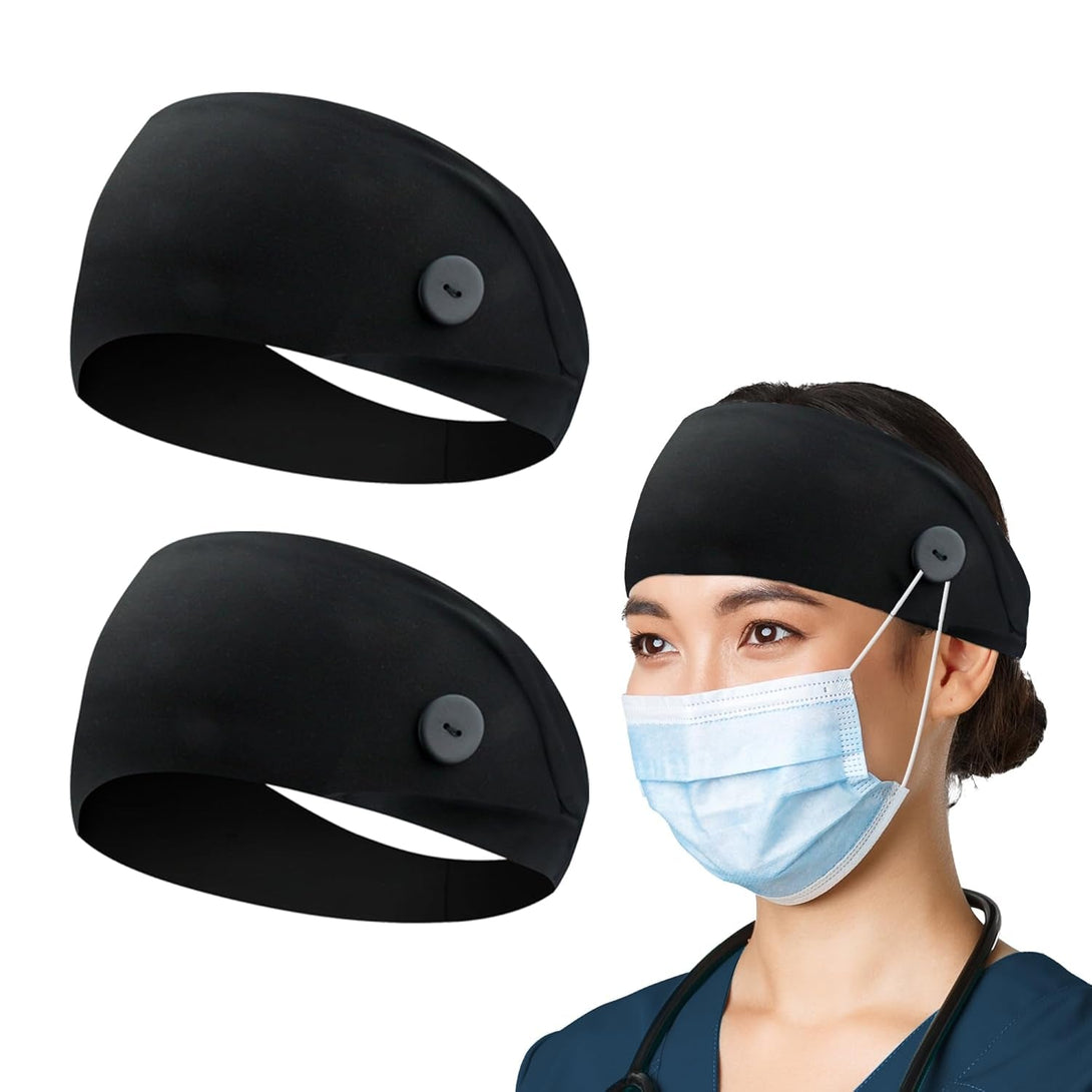 ABAMERICA Headbands with Button for Mask, Wide Nurses Headbands Non Slip Elastic Ear Protection for Women Men Doctors Sweatband Headband