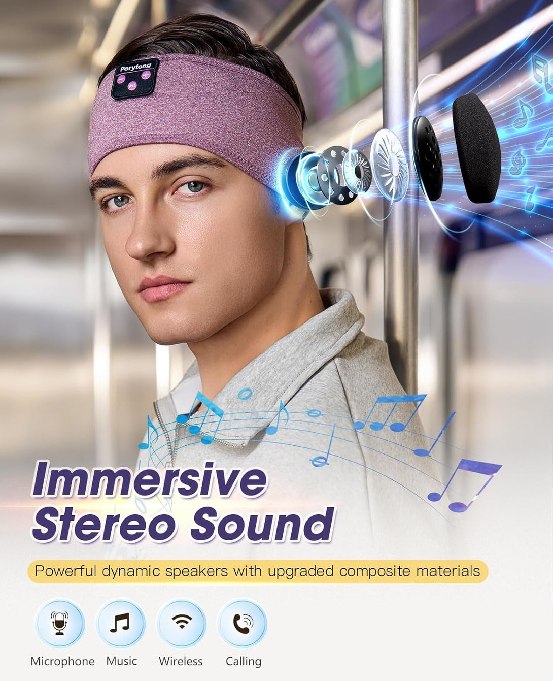 Perytong Sleeping Headphones Bluetooth 5.4 Headband, Wireless Music Sleeping Mask Headphones Earbuds Earphones Sweatproof for Women Mom Sports Workout Running Jogging Yoga Cool Gadgets Unique Gifts