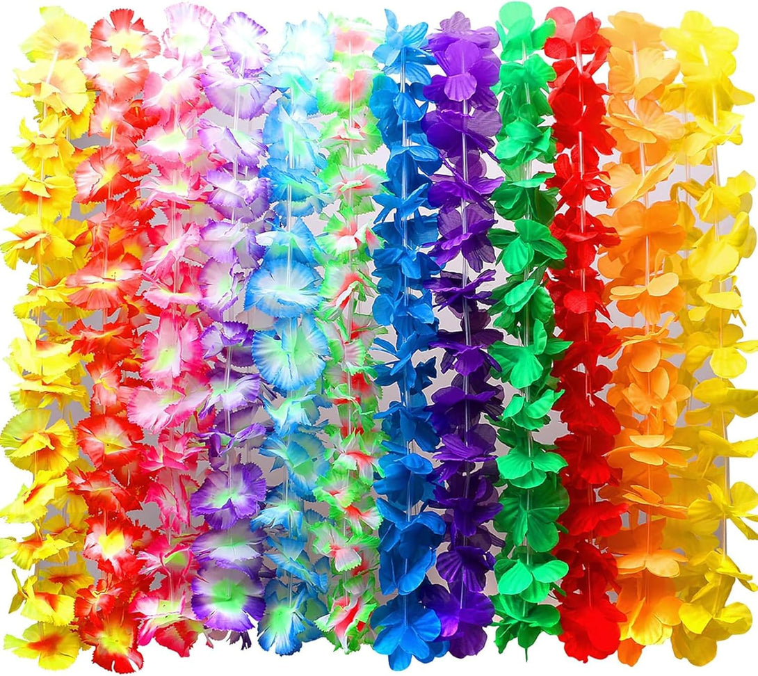 Myamy 50 Counts Tropical Luau Leis Flower Lei Theme Party Favors Hawaiian Leis Necklace Hawaii Silk Wreaths Holiday Wedding Beach Birthday Decorations Assortment