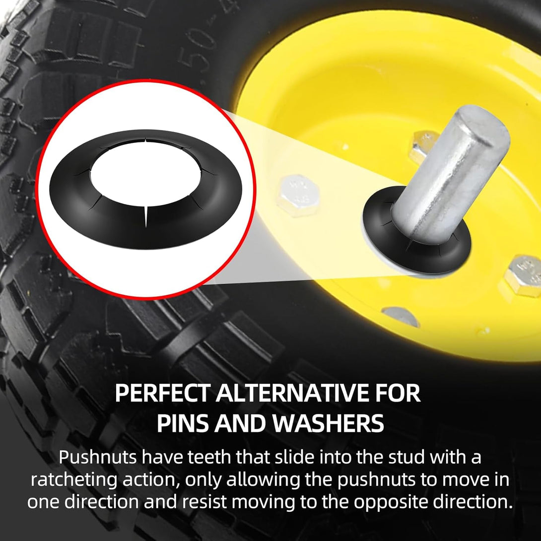 AR-PRO (8 Pack) Hard-To-Find Spring Steel Push-On Pushnuts - Dolly Wheel Lock Washers Fits 5/8" Dolly Axle Rods with Oiled Phosphate Finish