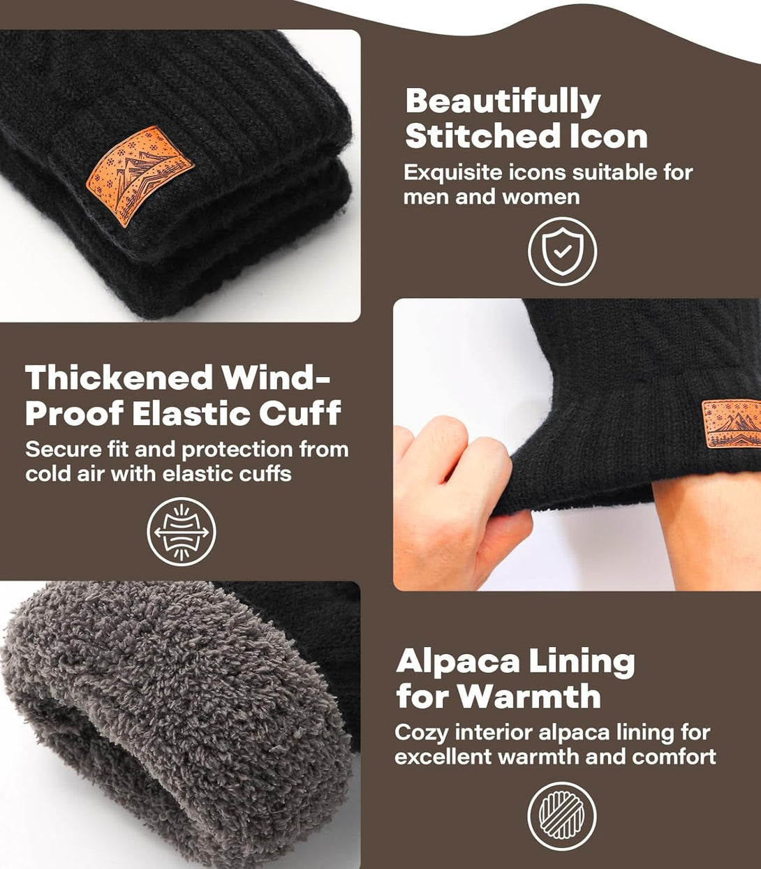 Winter Gloves for Men Women-Warm Touchscreen Cold Weather Gloves,Wool Knit Thermal Adults Gloves for Driving Texting